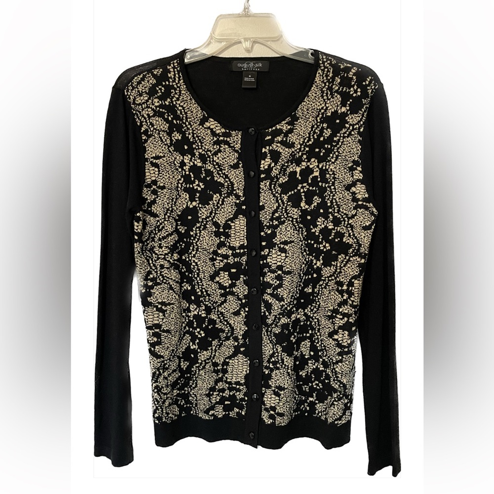 August Silk Cardigan Sweater SZ Med